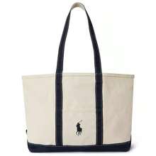 Ralph Lauren Big Pony Canvas Spacious Tote |  | Women Top Handle Bags - 奶油色/海軍藍 - 查看 1