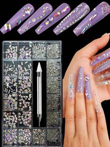 21 Gitter Nagelrhinestone-Set, Nail Art Dekorationen flache AB Strass-Set DIY Handwerke Edelsteine für Nägel, Schuhe, Kleidung, Schmuck Heim DIY Dekorationszubehör