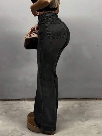 MYOURSA High Waist Flare Jeans, Women's Elastic Boot Cut Pants, Y2K Streetwear Casual Retro Fashion