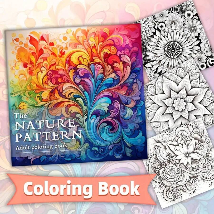 [Adult Coloring Book] Stress Relief And Relaxation Nature Pattern Adult Coloring Book - 7.9x7.9 Inches, 22 High-Quality Pages, Professional Coloring Paper To Prevent Bleed Through For Teens And Adults - Multicolor - View 1