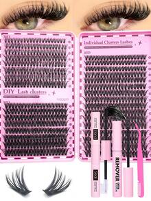 640pcs False Eyelash Set, 30D+40D+50D Large Capacity Mixed Lash Extension Set, 8mm-16mm DIY Lash Extension Set, Single Lash Cluster Set, D Curl Lash Extension Set, Includes Adhesive, Sealer And Lash Extension Tools, Suitable For Daily Use, Essential Makeup Tool For Women, Easily Create Glamorous Makeup Look, Suitable For Daily Use, Travel, Beginner, Wedding, Date, Party, Holiday And Other Occasions, Also A Great Gift For Christmas/Halloween/Back To School Season - 黑色 - 查看 10