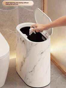 Marble Grain Corner Trash Can With Lid - Square Odor-Sealing Design, Press-Open Opening, For Toilet, Hotel, Home, Homestay, Kitchen, Living Room, Plastic Garbage Can, Trash Bin, Fits Tight Spaces, Space-Saving Design, Bathroom Trash Can, Home Decor, Bathroom Decor And Accessories, Trash Can Kitchen, Bathroom Trash Can, Valentines Day