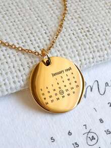 1pc Personalized Calendar Necklace, Customized Lettering Date Pendant, Personalized (Day, Month, Year) Birthday, Anniversary, Valentine's Day, Christmas Gifts For Women, Wives, Moms, Sisters - Elegant Daily And Special Occasion Jewelry - Multicolor - View 5