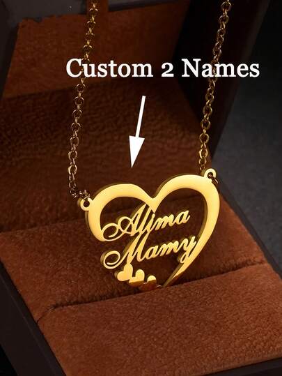 1pc Custom Heart-Shaped Name Pendant Necklace, Personalized Fashion Couple Name Necklace, Stainless Steel Wedding Necklace, Women's Fashion Jewelry, Simple Name Pendant, Suitable For Birthday, Anniversary, Christmas, Halloween Gifts To Girlfriend, Family