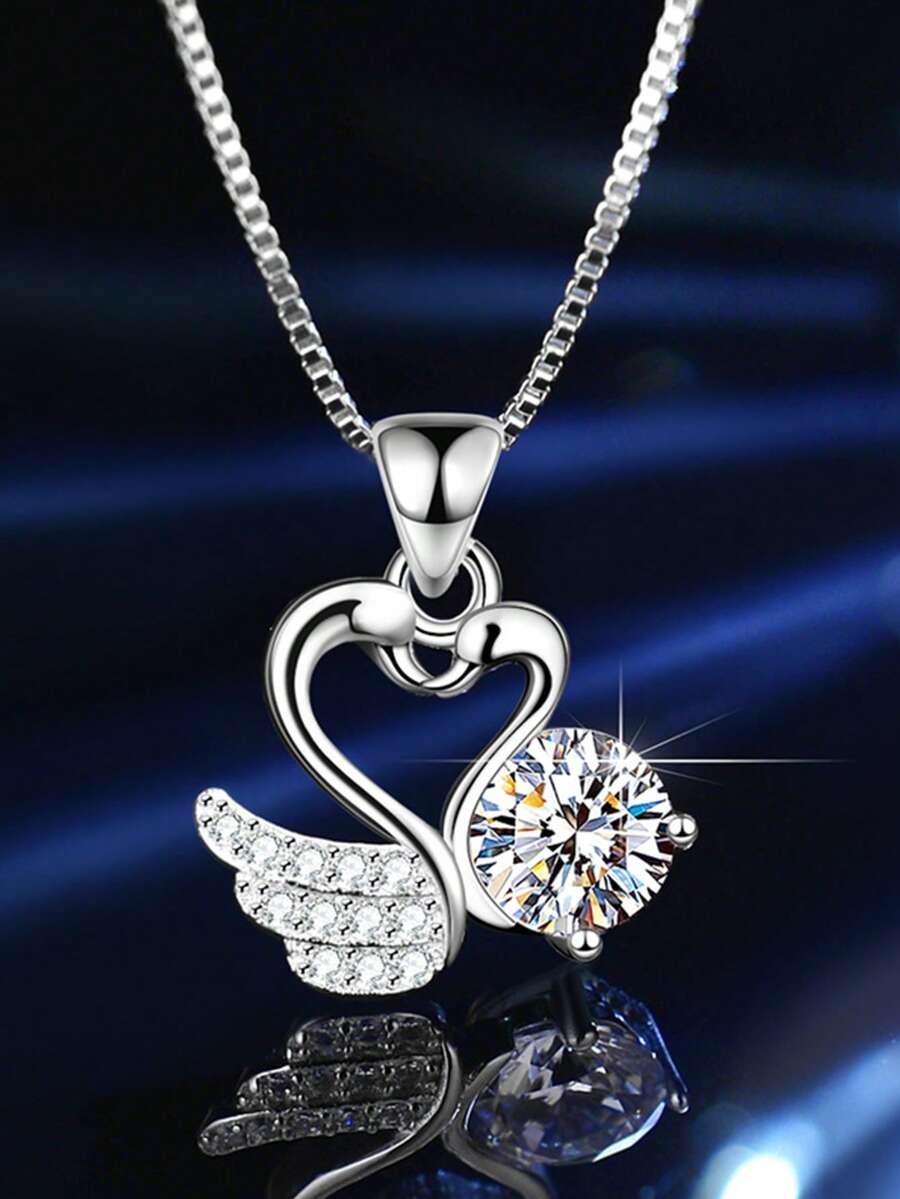 1pc Exquisite Women's Jewelry S925 Silver Moissanite 1CT Swan Necklace, Beautiful Necklace, Party Gift, Engagement Gift, Bridal Jewelry