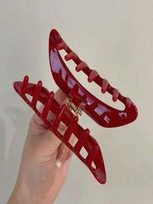 1pc Fashion Solid Color Hair Claw Claw, European And American Style Hair Accessory Claw Clips Hair Clips Hair Jaw Clip Hair Clamps Hair Clutch Hair Catcher Clip, School Stuff, College Fall Winter Hair Accessories Women Vacation Outfits Woman - Màu Đỏ Sâu - Xem 2