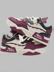 DareSee New Men Casual Niche Low-Top Design Sneakers, Fashionable Color Block Platform Athletic Shoes MusicFest Y2KFest Back To School Autumn Winter Gifts - Burgundy - View 1
