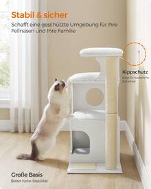 Cat Scratching Post, 86 cm High Chipboard Cat Scratching Post with Cave, Lying Surfaces, Pillar and Sisal Scratching Mat, Washable Plush Cushions, Cloud White - Wolkenweiß - Übersicht 4