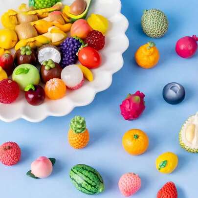 Mini Fake Fruit 10-30PCS, Artificial Tropical Fruit Resin Fruit Models Miniature Banana Mango Pineapple Starfruit Coconut For Mini Kitchen Scene House Store Display Decoration