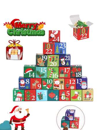 24pcs-DIY Colorful Christmas Advent Calendar Set, 24-Day Countdown Gift Calendar Handcraft And Fill Your Own Advent Calendar Box. Adorable Christmas Gift Box-Perfect For Holiday Parties, Suitable For Boys And Girls Alike, The Best Choice For Stuffing Christmas Stockings!