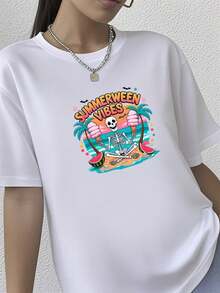 180g pure Cotton Maglietta scheletro Summerween, maglietta Summer-ween, maglietta estiva spettrale, maglietta estiva di Halloween, regalo per Halloween, Halloween tutto l'anno, scheletro da spiaggia Stylish female Slightly Unisex fashion Breathable graphic Summer - Blanco - Ver 1