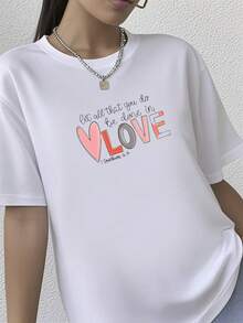 180g pure Cotton ® Love Shirt, Let All That You Do Be Done In Love Shirt, Valentine Day Shirt, Heart Valentine Shirt, Gift for Beloved Summer female Comfortable Soft Women Top Graphic Tees Versatile fashion Print Round Neck Short Sleeve women Stylish Casual graphic - Blanco - Ver 1