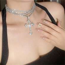 1pc Fashionable European And American Style Exaggerated Multilayer Necklace With Full Rhinestones, Personality Pendant Party, Collarbone Chain Jewelry - 金子 - 查看 11