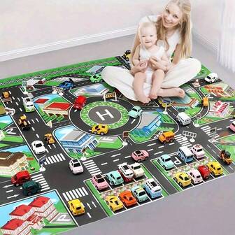 1pc, City Traffic Play Mat, Large Non-Woven Game Pad, Waterproof Moisture-Proof, Modern Style, Interactive Road Map For Kids Playing With Toy Cars, Room Decor, Educational Tool,Back To School