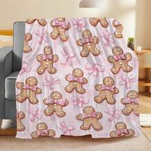 GEL HUT MUN 1pc Contemporary Diagonal Stripe Cotton Blanket With Silver Bread And Candy Cane Pattern - Soft & Comfortable Full Needle Knit Polyester Blanket, Digital Print, Perfect Choice For Christmas And Winter Home Decor - Baby Pink - View 10
