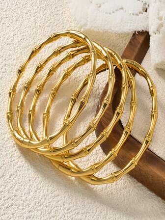 5pcs/Set Women's Men's Fashionable Retro Bracelets Middle Eastern Style Minimalist Bamboo Knot Shaped Stainless Steel Bangle Suitable For Daily Ramadan Festival Party Wear