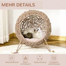 Rattan Cat House With Cushion, Cat Sleeping Place, Cat Cave With Raised Feet, Natural Ø52 X 58 Cm - Yellow - View 7