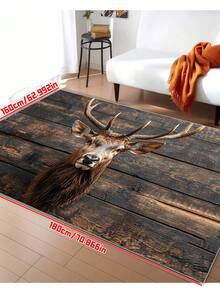 1 covor rustic cu cap de cerb, fabricat din poliester, fundal din lemn, preș de ușă în stil natural, lavabil la mașină, decor pentru casă și bucătărie, cadou excelent de Crăciun