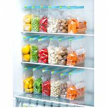 45 Stücke wiederverschließbare Lebensmittel-Aufbewahrungsbeutel (enthält 10 große Beutel + 15 mittlere Beutel + 20 kleine Beutel), verstärkte Gefrierbeutel, geeignet für Mikrowellenerwärmung, blau, für langfristige Lebensmittelaufbewahrung und -organisation, transparente PE-Reißverschlussbeutel, geeignet für Küchen-Lebensmitteltrennung und Snackaufbewahrung