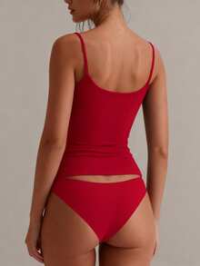 XLLAIS Sexy Backless Women's Camisole Elastic Casual Spaghetti Strap Red Top Christmas