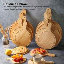 1pc 6/7/8/9/10 Inch Bamboo Wooden Pizza Board Round With Handle Pizza Baking Tray Pizza Stone Cutting Board Platter Kitchen Cake Bakeware Tools