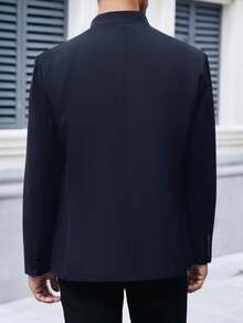 Mens Casual Suit Blazer Jackets Stand Mandarin Collar Lightweight Lined Business Dress Sport Coats - 藏青色 - 查看 3
