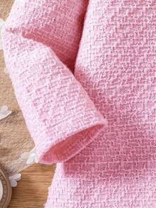 Girls' Elegant Solid Color Spring/Autumn Dress, Girls' Solid Color Back Zipper Long Sleeve Patchwork Pleated Skirt Dress, Gentle Lady Style, Comfortable & Versatile Daily Wear, Children Clothing - 粉色 - 查看 4