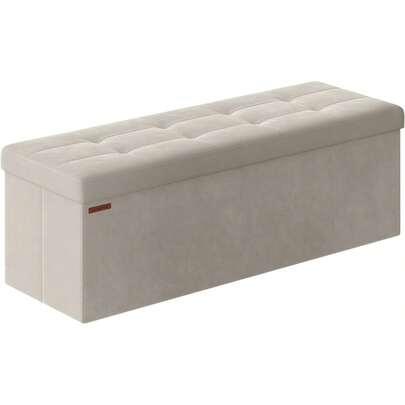 Storage Ottoman, Foldable Small Ottoman Foot Rest, 38 X 110 X 38 Cm, Cube Ottoman With Storage, Load Up To 300 Kg, For Living Room, Bedroom, Entryway, Cream White/Slate Grey/Ink Black/Jelly Pink/Midnight Blue