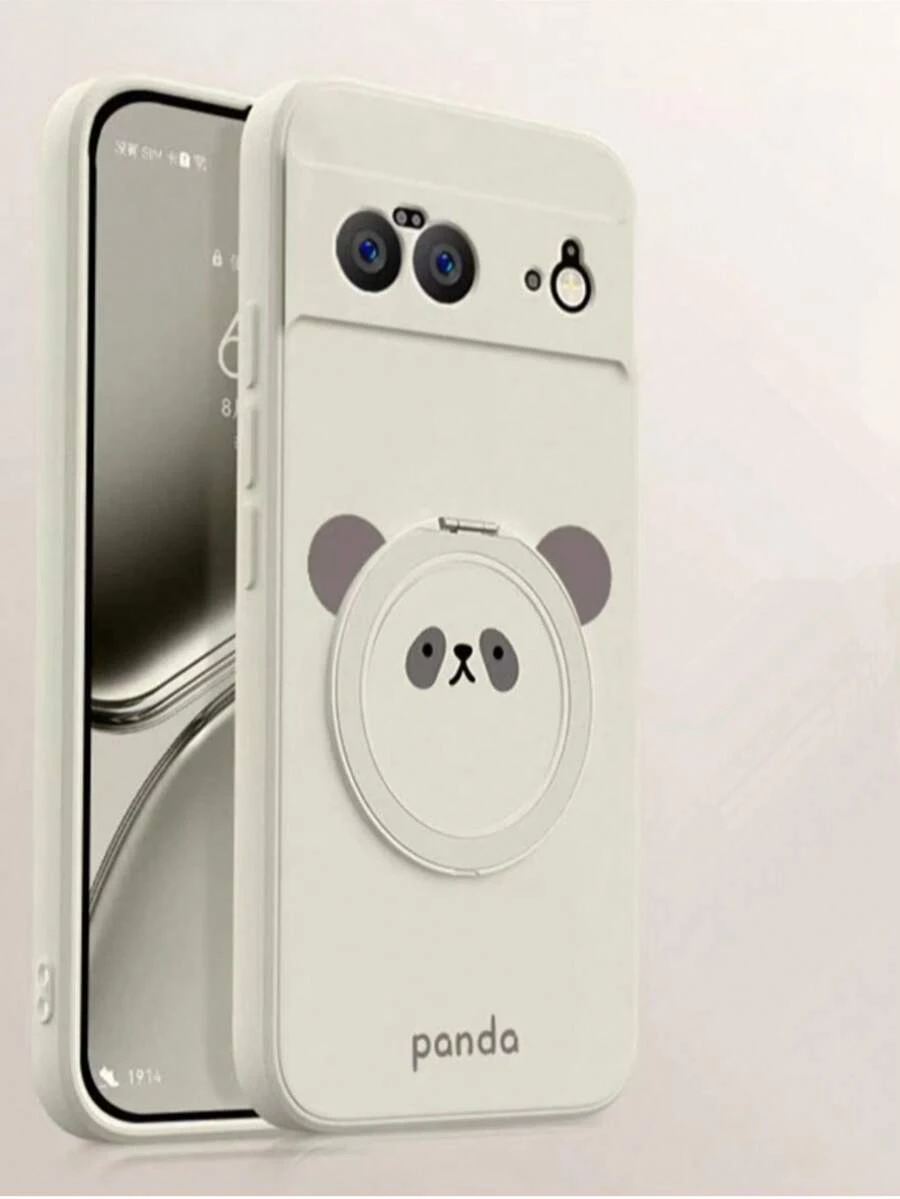 Cute Panda Phone Case With Stand Compatible With Pixel 6, 6 Pro, 7, 7 Pro, 7A, 8, 8 Pro, 8A, 9, 9 Pro, 9A, 10, 10 Pro, Galaxy S21, S22, S23, S24 Plus, S25, Compatible With IPhone 15, 16, 17, 17 Pro Max, 12, 13, 14 - White Panda - View 1