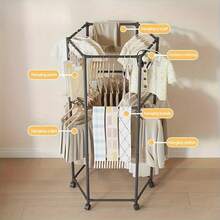 2-Tier Hexagonal Clothes Drying Rack - Sturdy Metal, Floor Standing Double Layer Rack, Suitable for Bedroom, Dormitory and Balcony, Holds Multiple Clothes, 3 Scenes Can Be Used, Room Furniture | Elegant Metal Frame, Available in 2 Colors - Schwarz - Übersicht 5