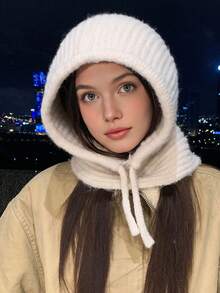 1 pezzo Berretto balaclava da donna in tinta unita, berretto lavorato a mano, alla moda e versatile per uso esterno, adatto per uso quotidiano, autunno/inverno