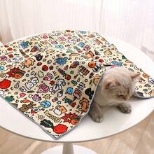 宠物猫美容包巾，卡通可爱设计 - 宠物保护罩，用于喂食、防抓、防逃跑，柔软、舒适、易于清洁，适用于美容、耳朵清洁、指甲修剪和储存、清洁宠物毛巾 - 白猫蓝眼睛在舒适的环境中休息，猫美容布，有趣的设计，柔软的面料，多用途，无需电池 - 彩色 - 查看 12