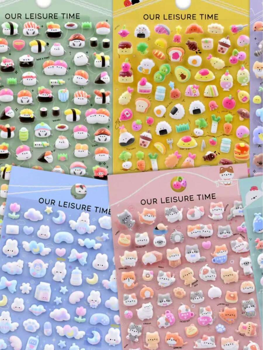 Pegatinas 3D de dibujos animados lindos, pegatinas 3D de estilo japonés adorables con burbujas, pegatinas de diario creativas en relieve, pegatinas decorativas hechas a mano con gemas de cristal de diamante, regalo de Navidad/Acción de Gracias/cumpleaños para niños