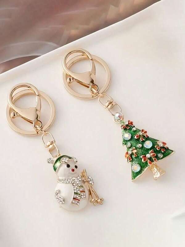 1 pieza Llavero navideño festivo - Diseño adorable de muñeco de nieve y árbol de Navidad con adornos rojos, acentos dorados y luces brillantes - Ideal para decoraciones navideñas, adornos de bolso, accesorios de coche, ideas de regalo para maestros, amigos y hermanas
