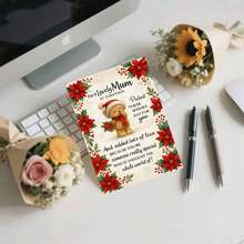 1pc Christmas Card For Mom - Cute Teddy Bear & Floral Wishes With Poinsettias & Holly, Heartfelt Message From Son Or Daughter, Special Gift For Mother - Red & Green Holiday Greeting Card With Golden Bow & Snowflakes, Sentimental Keepsake For Mum, Festive Bear Design With Red Poinsettias & Green Foliage, Perfect For Christmas Celebrations,