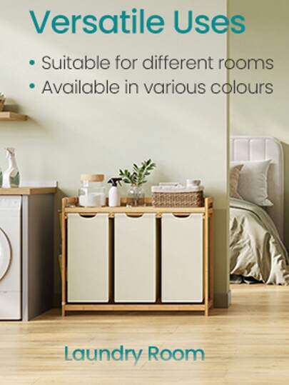 Laundry Basket With 3 Compartments, Laundry Hamper, Holds Up To 150 L, Laundry Sorter, With Shelf, Laundry Bag, Side Pockets, 3 X 50 L, 94 X 33 X 78 Cm, Cream White/Grey