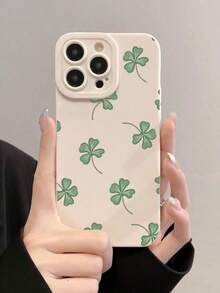 1pc White Four-Leaf Clover Pattern Full Body Protective Anti-Drop Phone Case Compatible With IPhone 16/15/14/13/12/11 - White - View 3