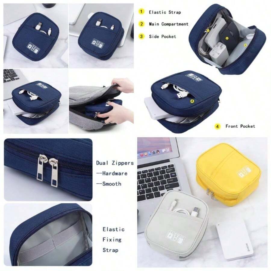 E - Tree - Bolsa de almacenamiento para electrnica pequea y accesorios, bolsa tcnica, funda organizadora electrnica compatible con cargador de porttil, mouse, cables, hub, banco de energa, - Gris - Ver 1