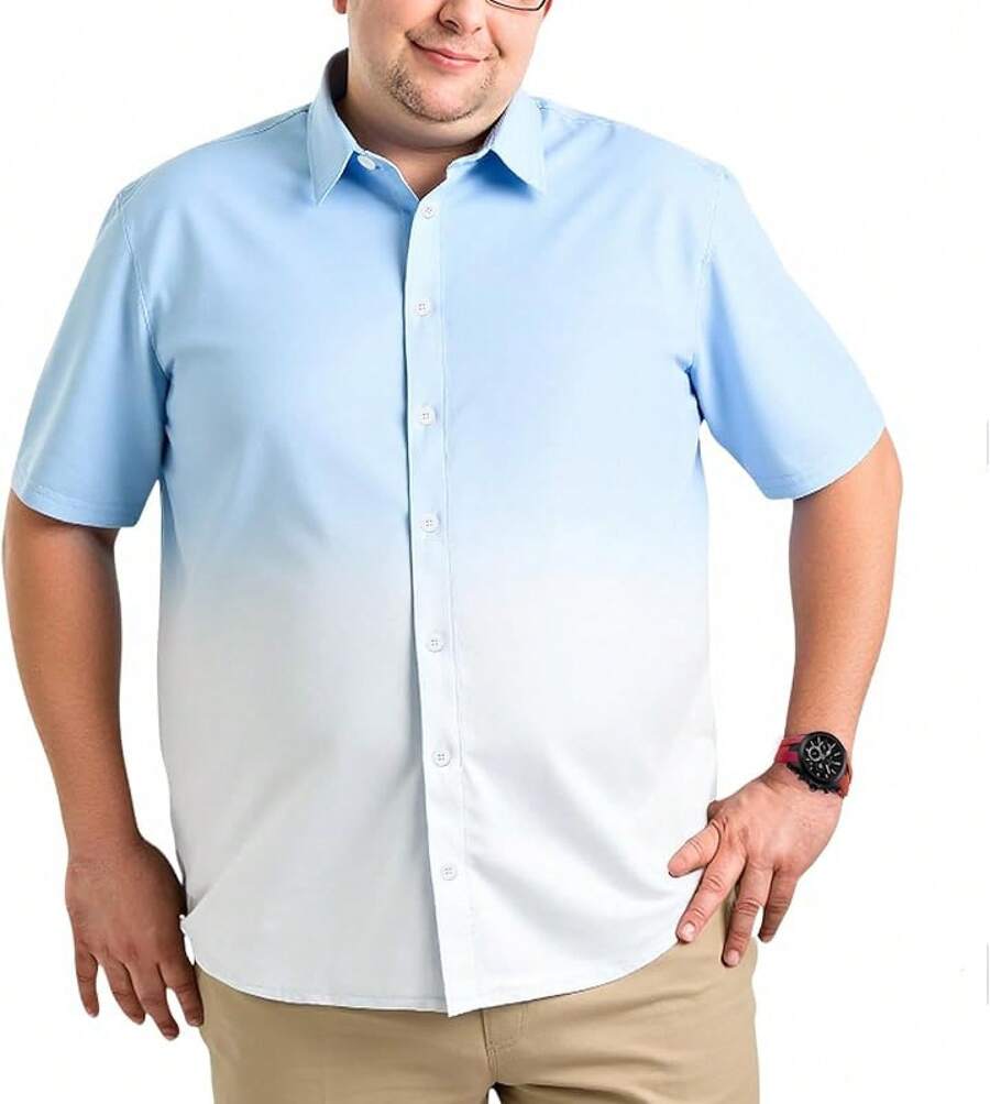Button Down Shirts For Men Causal Big And Tall Shirt Short Sleeve Beach Summer Work Tops Plus Size 2XL-7XLhalloween - Gradient Blue - View 1