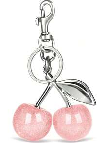 1pc Cherry Shaped Keychain Bag Charm - Car Cherry Accessory Keyring, Women's/Valentine's Day (Size: 4.3in/10.92cm X 2.6in/6.6cm, Cherry Size: 1.18in/3cm) S2JT - Silver+Pink - 查看 7