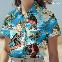 Cool Bigfoot Men's Hawaiian Shirt, Funny Sasquatch Unisex Short Sleeve Button Shirthalloween - Bãi biển Bigfoot - Xem 2