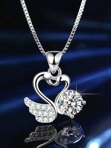 1pc Exquisite Women's Jewelry S925 Silver Moissanite 1CT Swan Necklace, Beautiful Necklace, Party Gift, Engagement Gift, Bridal Jewelry