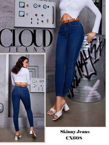 pantalon jeans  para dama mujer skinny stretch tiro alto entubado mezclilla premium buena calidad super orma comodo liso - Azul - Ver 1