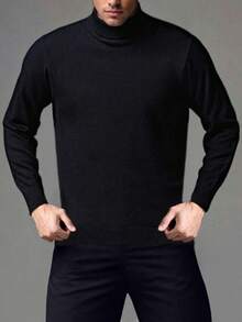 1 pieza Suéter de cuello alto negro para hombre, casual y versátil para uso diario, cálido atuendo urbano para actividades al aire deportes, adecuado para Halloween, otoño/invierno