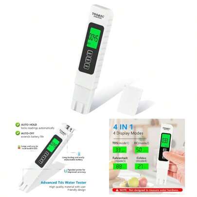 4 In 1 TDS Meter Digital Tester - Accurate And Reliable TDS EC TempC, F Meter, 0 - 9990ppm - Professional Testing Drinking, RODI System, Aquariums Etc