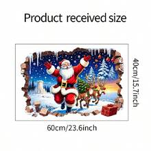 قطعة واحدة من ملصق الحائط الزخرفي لعيد الميلاد بصورة سانتا كلوز والرنة، ملصق بتأثير جدار مكسور، ملصق لاصق من البي في سي لديكور العطلات، منظر شتوي مذهل لمنظر الثلج، ديكور منزلي مناسب لغرفة المعيشة والنوم والمتجر