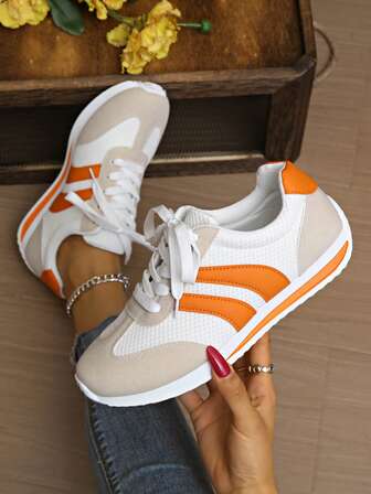 Damskor med kontrastfärg och snörning, casual, moderiktiga och bekväma sportskor