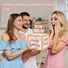 FZZ 1 Pink Birthday Theme Money Box, 1 Birthday Card & 50pcs Clear Bags, Surprise Cash Box Suitable For Birthday, Halloween, Thanksgiving, Christmas Celebrations,Christmas Valentine Day