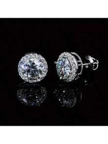 1Pair 2 Carat VVS1 Moissanite Earrings - Hypoallergenic Round Simulated Gem Studs, Unisex Sparkling Jewelry For Daily/Special Occasion, Luxury Gift For Adults - 銀色 - 查看 8