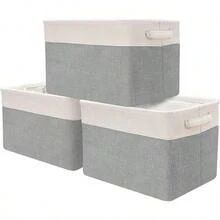 LOONGSUEN 3Pack Collapsible Fabric Storage Baskets 40x33x25cm Rectangular Organizer Bins For Shelves Closets Nursery Home Office And Gift Storage White And Grey